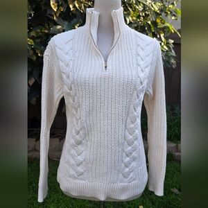 Haven Cream Zip Up Neck Cable Knit Sweater Size Xsmall